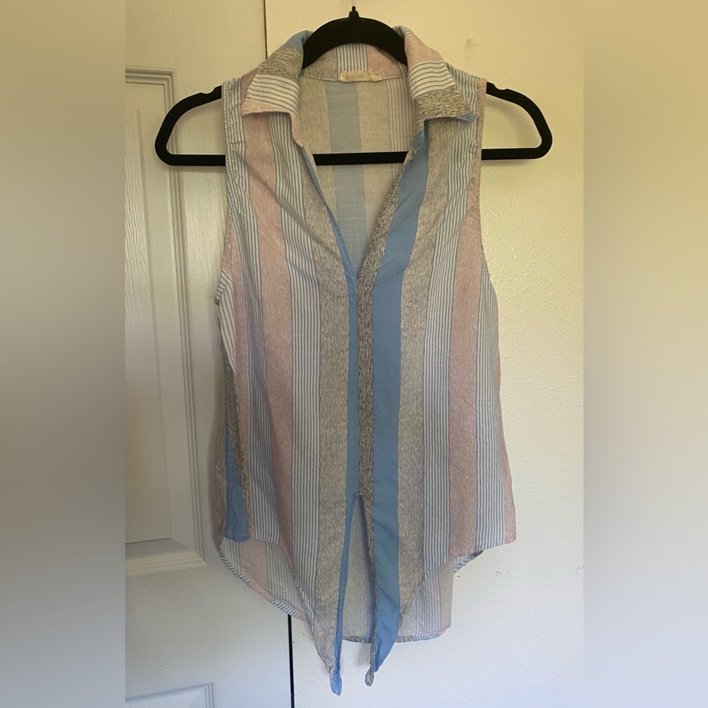 Millibon Striped Sleeveless Blouse - Blue, Pink, Gray